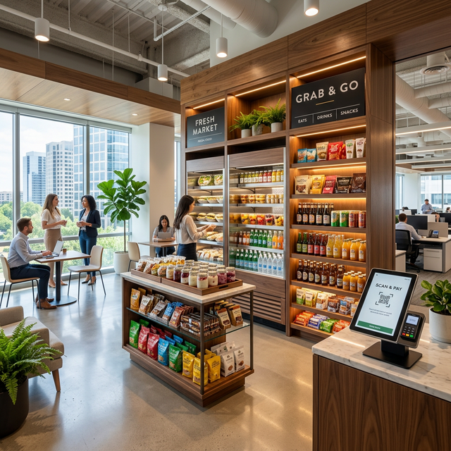 Custom micro market and vending machine setup in a Miami-Dade County workplace break room